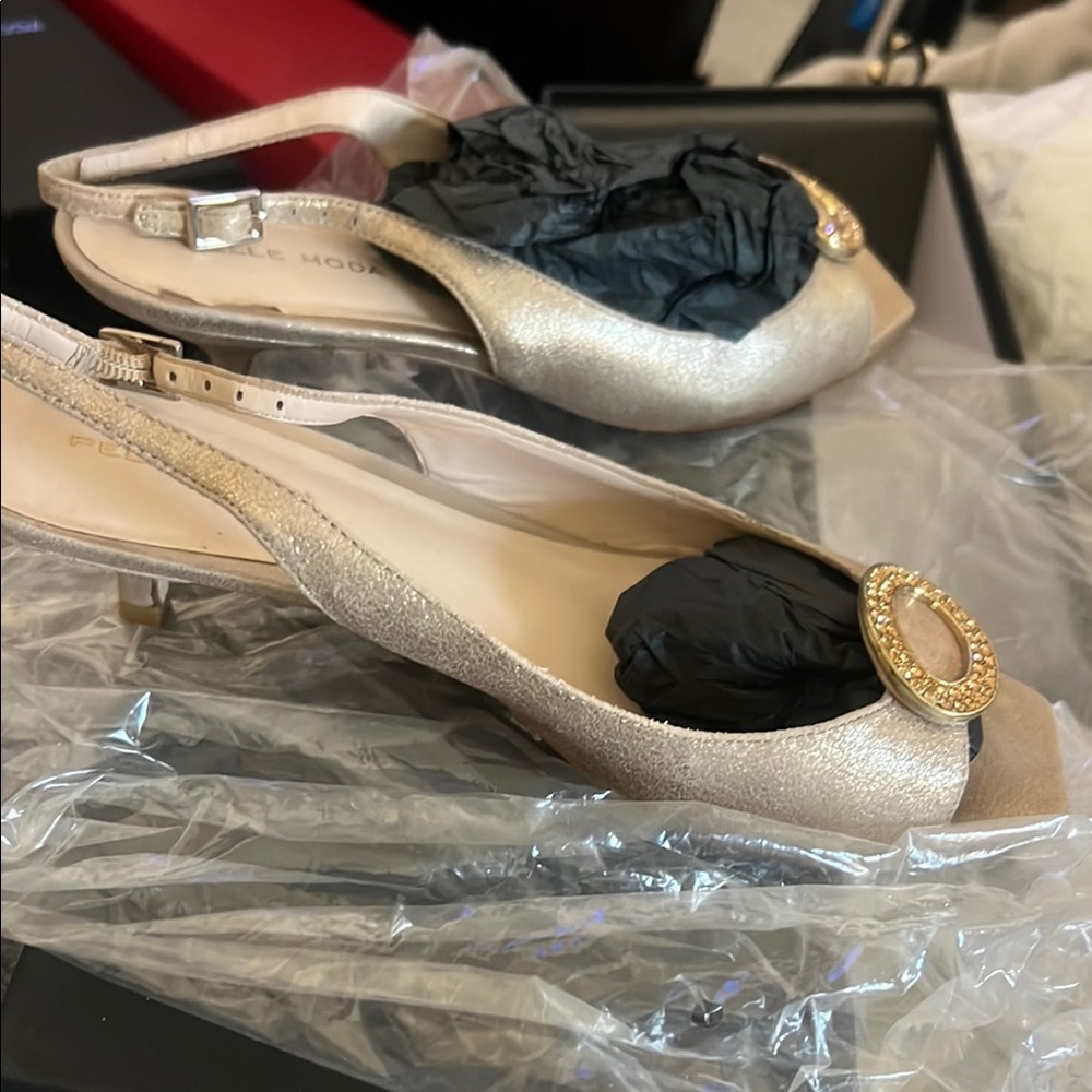 Pelle Moda Metallic Champagne Slingback Heels